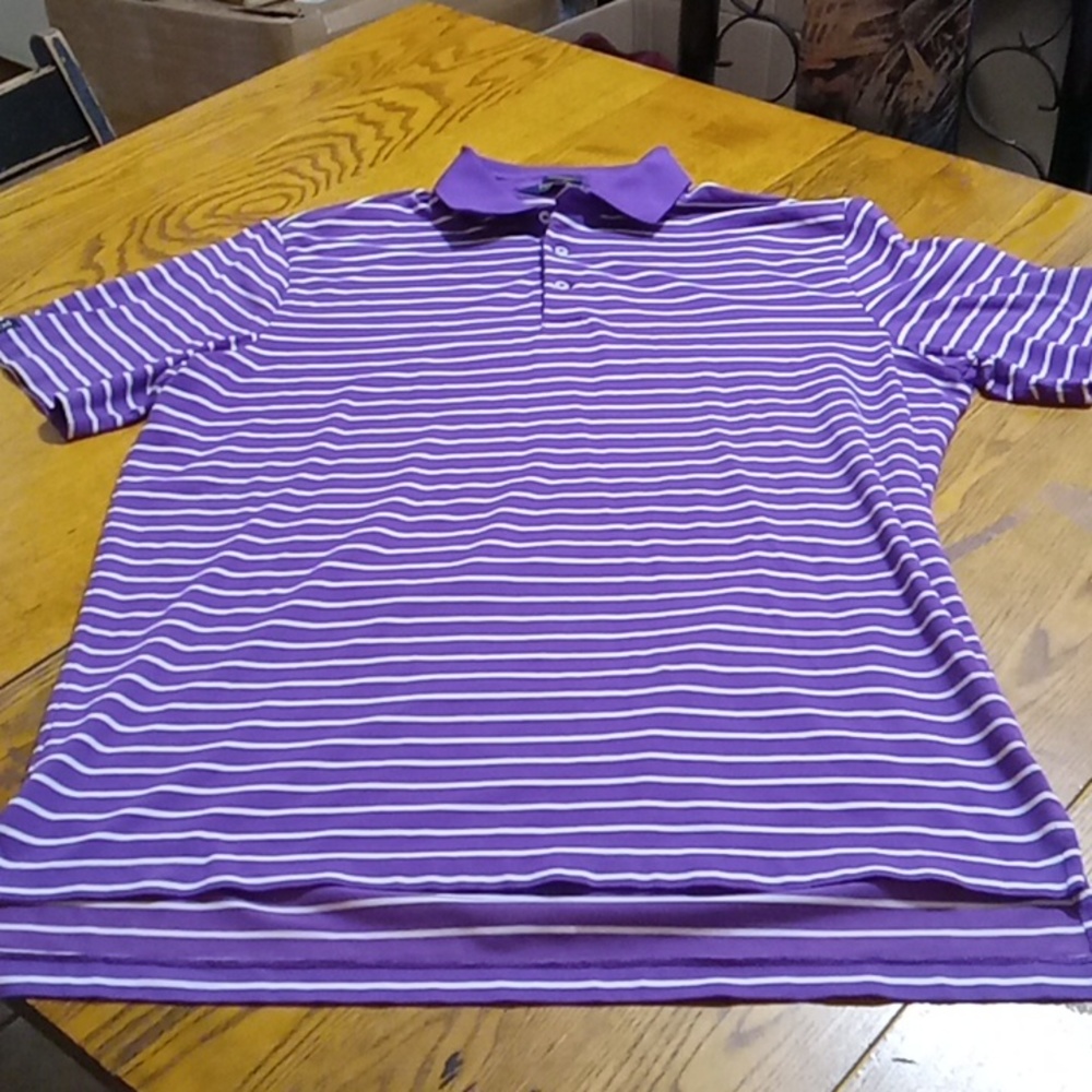 RALPH LAUREN MENS LARGE SHIRT Preowned Short Sleeves Used Striped Purple White